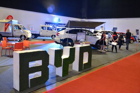 PASAY, PH - AUG. 17: BYD exhibit booth letter signage on August 17, 2018 at Transport and Logistics in World Trade Center Metro Manila, Pasay, Philippines.のeditorial素材