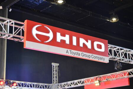 PASAY, PH - AUG. 17: Hino signage on August 17, 2018 at Transport and Logistics in World Trade Center Metro Manila, Pasay, Philippines.のeditorial素材