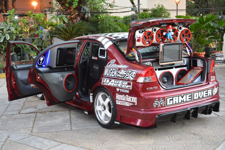 QUEZON CITY, PH - DEC. 28: Honda Civic with sound speakers at Spades Auto Motor Show on December 28, 2019 in Quezon City, Philippines.のeditorial素材