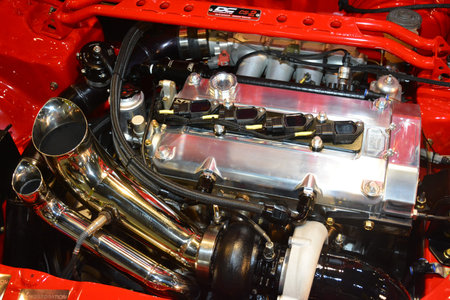 PASAY, PH - NOV. 16: Honda Civic car engine at Manila Auto Salon on November 16, 2019 in SMX Convention Center, Pasay, Philippines.のeditorial素材