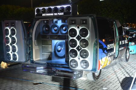 PASAY, PH - DEC. 7: Customized cars with sound system set up at Bumper to Bumper 15 car show on December 7, 2019 in Mall of Asia Concert Grounds, Pasay, Philippines.のeditorial素材