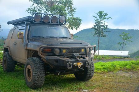 RIZAL, PH - DEC. 21: Toyota FJ Cruiser suv offroad set up on December 21, 2019 in Tanay, Rizal, Philippines.のeditorial素材