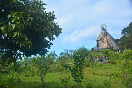 RIZAL, PH - DEC. 21: Regina Rica Rosarii statue facade on December 21, 2019 in Tanay, Rizal,...