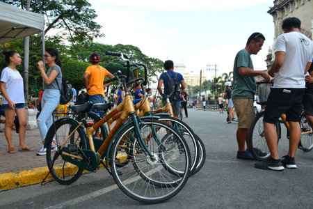 MANILA, PH - OCT. 5: Bambikes (bamboo bikes) parked at Intramuros walled city on October 5, 2019 in...