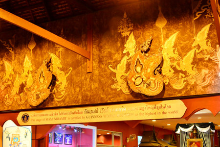 BANGKOK, TH - DEC 11: Siam Niramit facade at night on December 11, 2016 in Bangkok, Thailand. Siam Niramit is a world-class performance of Thailand's arts and cultural heritage.のeditorial素材