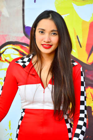 PASAY, PH - NOV. 6: Ducati motorcycle female model at Manila Auto Salon on November 6, 2016 in SMX Convention Center, Pasay, Philippines.のeditorial素材