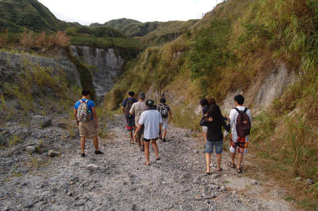ZAMBALES, PH-OCT 5: Mountains leading to Lake Pinatubo on October 5, 2015 in Zambales, Philippines. Lake Pinatubo is the summit crater lake of Mt. Pinatubo formed after its eruption on June 1991.のeditorial素材