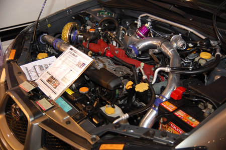 PASAY, PH - NOV 27: Subaru Impreza car engine at Manila Auto Salon on November 27, 2011 in SMX...