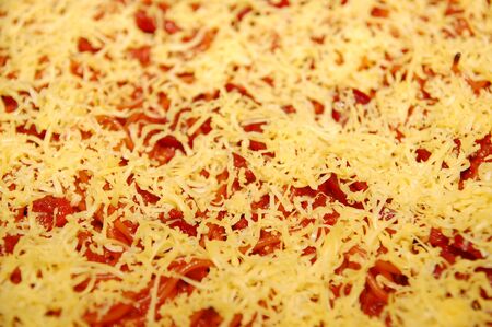 Filipino style spaghetti with sweet tomato sauce, hotdog, and cheese mixの写真素材