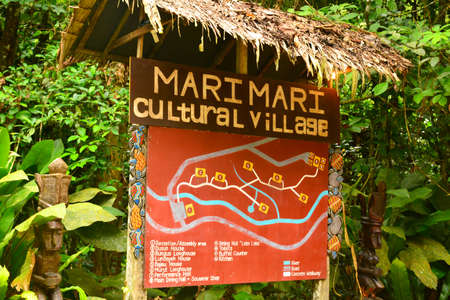 SABAH, MY - JUNE 21: Mari Mari Cultural Village signage on June 21, 2016 in Sabah, Malaysia. Mari Mari Village operates as a museum that preserves Borneo's knowledge, history,culture and tradition.のeditorial素材