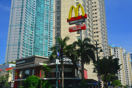TAGUIG, PH - OCT. 1: McDonald's Forbes Town Center facade on October 1, 2016 in Forbes Town Center,...