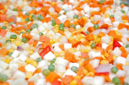 Mixed vegetables consists of carrot,tomato,peas,corn and othersの写真素材