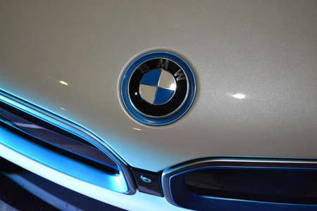 PASAY, PH - JULY 28: BMW i8 emblem at Bumper to Bumper Prime car show on July 28, 2019 in Pasay, Philippines. Bumper to Bumper is an car show featuring aftermarket cars.のeditorial素材