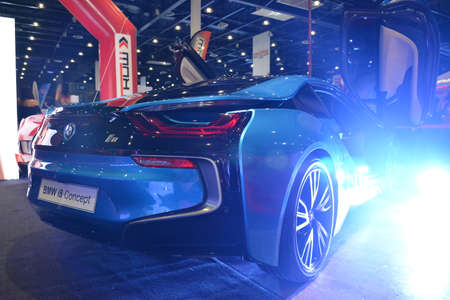 PASAY, PH - JULY 28: BMW i8 at Bumper to Bumper Prime car show on July 28, 2019 in Pasay, Philippines. Bumper to Bumper is an car show featuring aftermarket cars.のeditorial素材