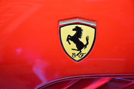 PASAY, PH - JULY 28: Ferrari california emblem at Bumper to Bumper Prime car show on July 28, 2019 in Pasay, Philippines. Bumper to Bumper is an car show featuring aftermarket cars.のeditorial素材
