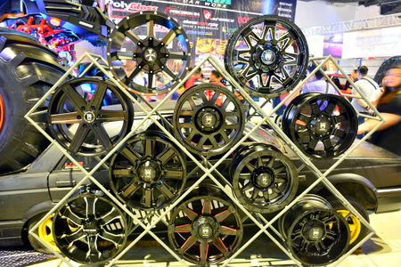 PASAY, PH - NOV 30 - Black mamba wheel rims at Manila Auto Salon car show on November 30, 2017 in...