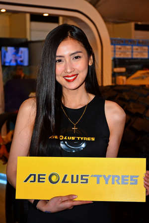 PASAY, PH - APRIL 7 - Aeolus tyres female model at Manila International Auto Show on April 7, 2018 in Pasay, Philippines.のeditorial素材