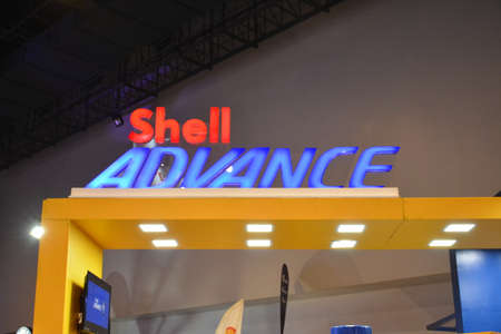 PASAY, PH - JUNE 16 -Â Shell advance motorcycle oil sign at Makina Moto show on June 16, 2019 in Pasay, Philippines.のeditorial素材