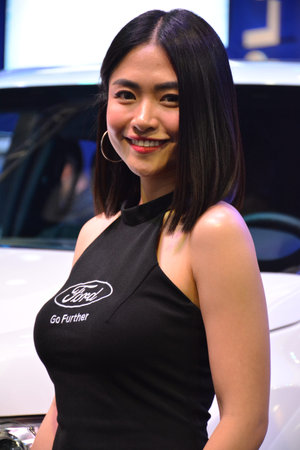 PASAY, PH - APRIL 7 - Ford female model at Manila International Auto Show on April 7, 2019 in Pasay, Philippines.のeditorial素材