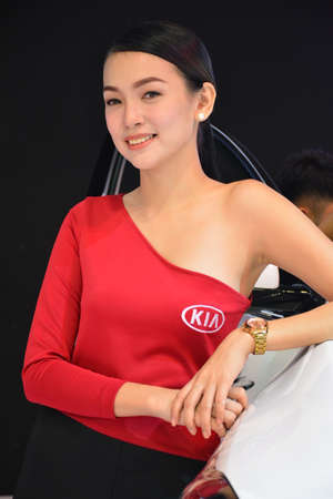 PASAY, PH - APRIL 7 - Kia motors female model at Manila International Auto Show on April 7, 2019 in Pasay, Philippines.のeditorial素材