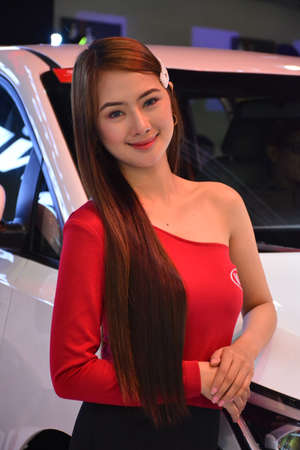 PASAY, PH - APRIL 7 - Kia motors female model at Manila International Auto Show on April 7, 2019 in Pasay, Philippines.のeditorial素材
