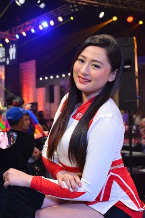 PASAY, PH - MARCH 24 - Kymco female model at Inside Racing Motor Bike Show on March 24, 2019 in...