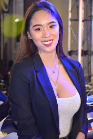 PASAY, PH - MARCH 24 - BMW motorrad motorcycle female model at Inside Racing Motor Bike Show on March 24, 2019 in Pasay, Philippines.のeditorial素材