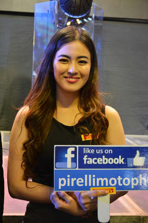 PASAY, PH - MARCH 24 - Pirelli tires female model at Inside Racing Motor Bike Show on March 24, 2019 in Pasay, Philippines.のeditorial素材