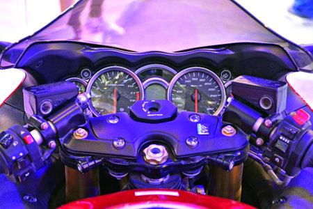PASAY, PH - APRIL 7 - Suzuki Hayabusa motorcycle speedometer at Manila International Auto Show on...