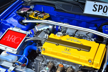 PASIG, PH - MAY 13 - Honda civic engine at Hot Import Nights car show on May 13, 2018 in Pasig,...