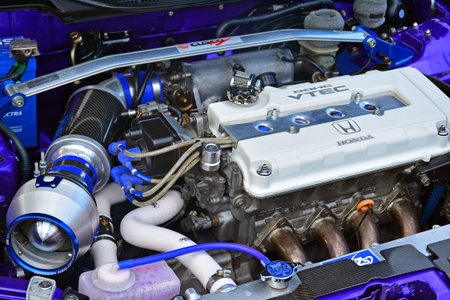 PASIG, PH - MAY 13 - Honda civic engine at Hot Import Nights car show on May 13, 2018 in Pasig,...