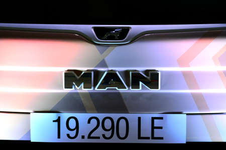 PASAY, PH - JULY 15 - Man truck and bus emblem at Philauto bus and truck show on July 14, 2020 in Pasay, Philippines.のeditorial素材