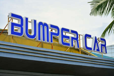 PASAY, PH - JULY 15 - Bumper car facade sign at SM by the bay outdoor amusement park on July 15, 2018 in Pasay, Philippines.のeditorial素材