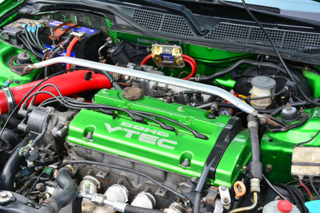 MARIKINA, PH - AUGUST 28 - Honda civic motor engine at Royals Auto Moto Show on August 28, 2018 in...