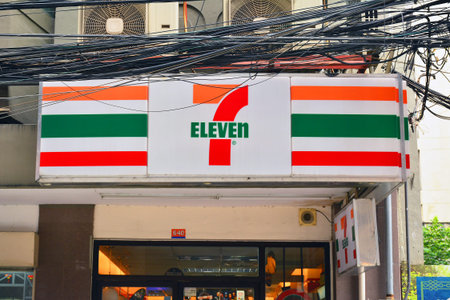 MANILA, PH - OCT 7 - 7 Eleven convenient store facade and sign on October 7, 2017 in Manila,...