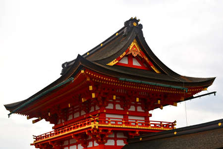 KYOTO, JP - APRIL 10 - Fushimi Inari Taisha temple facade on April 10, 2017 in Kyoto, Japan. Fushimi Inari was dedicated to the gods of rice and sake by the Hata family in the 8th century.のeditorial素材