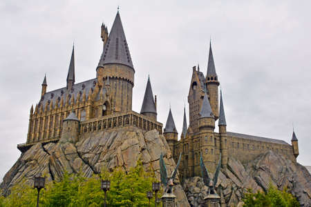 OSAKA, JP - APRIL 7 - Harry Potter theme hogwarts castle facade at Universal Studios Japan on April 7, 2017 in Osaka, Japan.のeditorial素材