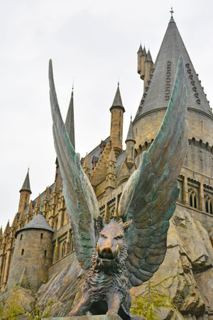 OSAKA, JP - APRIL 7 - Harry Potter theme hogwarts castle statue at Universal Studios Japan on April 7, 2017 in Osaka, Japan.のeditorial素材