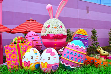 OSAKA, JP - APRIL 7 - Hello Kitty easter eggs at Universal Studios Japan on April 7, 2017 in Osaka, Japan.のeditorial素材