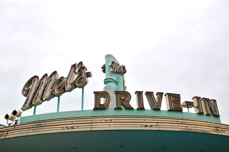 OSAKA, JP - APRIL 7 - Mels drive in diner sign at Universal Studios Japan on April 7, 2017 in Osaka, Japan.のeditorial素材