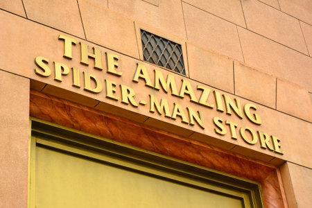 OSAKA, JP - APRIL 7 - Spider man store sign at Universal Studios Japan on April 7, 2017 in Osaka, Japan.のeditorial素材