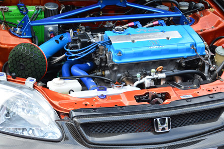 MANILA, PH - NOVEMBER 10 - Honda civic motor engine at Transknight transport show on November 10,...