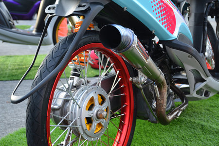 PASIG, PH - NOV 17 - Yamaha mio motorcycle wheel at Vapin wheels car show on November 17, 2018 in...