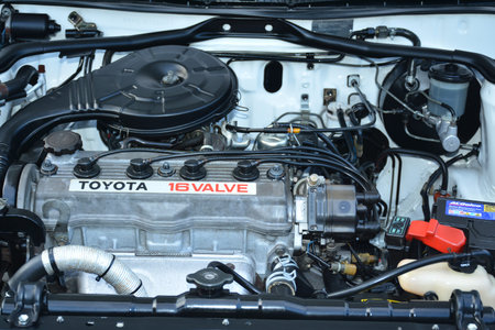 QUEZON CITY, PH - APR 13 - Toyota corolla motor engine at Rev up car show on April 13, 2019 in...