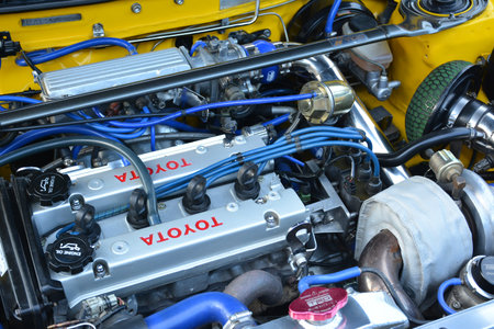 QUEZON CITY, PH - APR 13 - Toyota corolla motor engine at Rev up car show on April 13, 2019 in...
