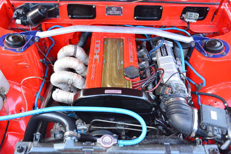 QUEZON CITY, PH - APR 13 - Mitsubishi lancer motor engine at Rev up car show on April 13, 2019 in Quezon City, Philippines.のeditorial素材