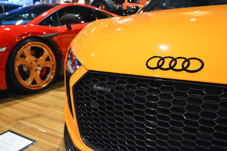PASAY, PH - NOV 30 - Audi r8 emblem at Manila Auto Salon car show on November 30, 2018 in Pasay,...