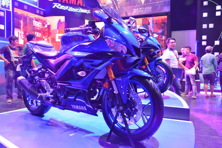 PASAY, PH - MAR 24 - Yamaha r3 motorcycle at Inside Racing Motor Bike Festival and Trade Show on...