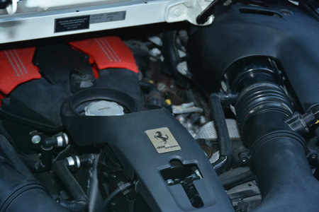 TAGUIG, PH - JULY 13 - Ferrari supercar motor engine on July 13, 2019 in Bonifacio Global City,...