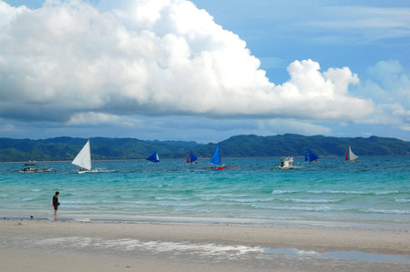AKLAN, PH - SEPT 10 - Beach shore and sail boats at Boracay Island on September 10, 2012 in Aklan,...